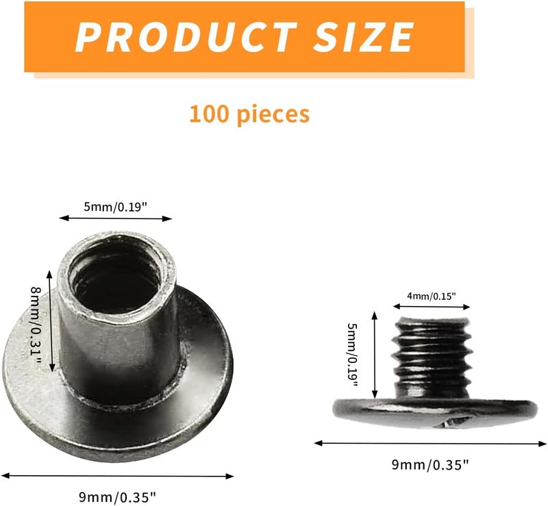 Begino 50pcs Chicago Screw 4x6mm Slotted Binding Screws for Rivet Book Binding,Black - Image 2
